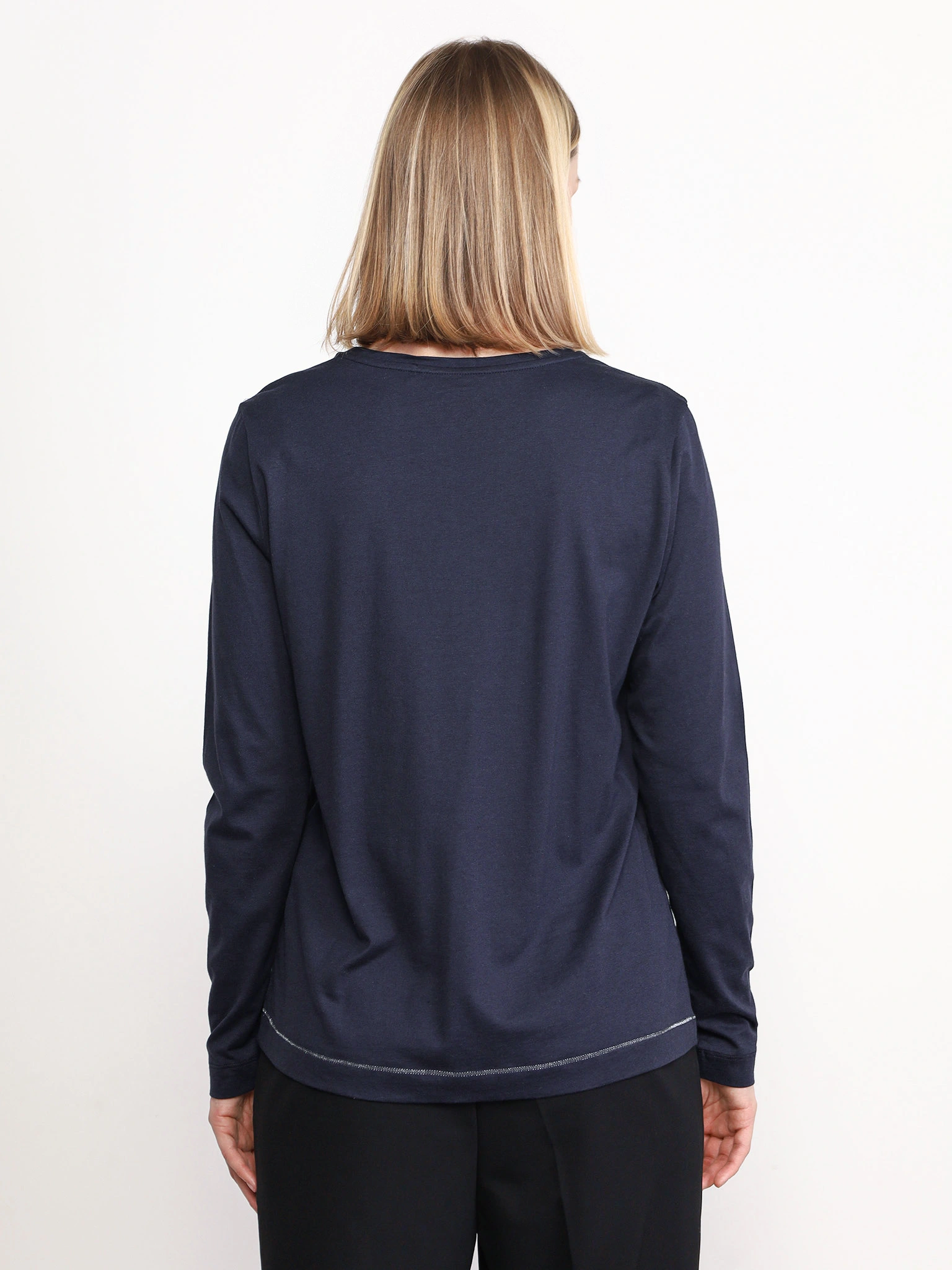 Футболка темно-синего цвета со стразами из смесового хлопка